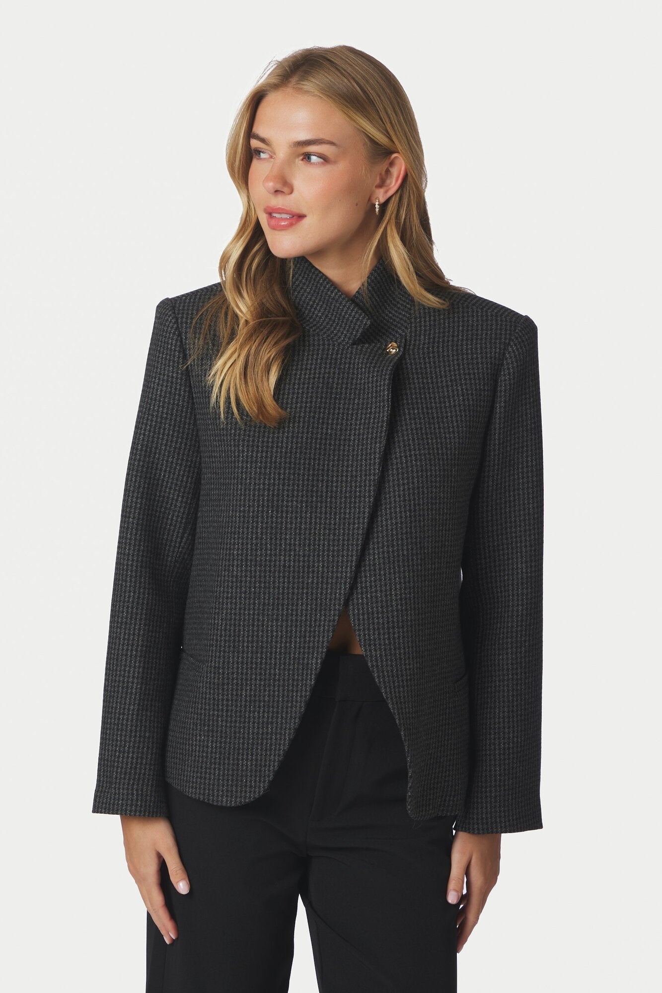 Paria Check figursyet blazer – Dark Grey
